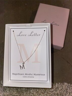 Silver Initial 'M' Necklace with Cubic Zirconia Accent by